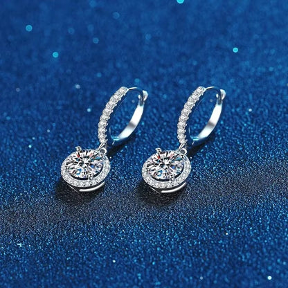 Brincos Femininos Redondos de Moissanite de 1 Quilate em Prata de Lei 925, Estilo Luxo Noturno