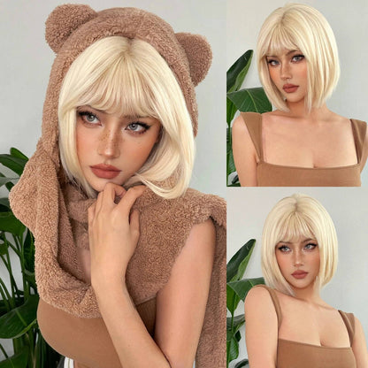 Nova peruca sintética de cabelo curto dourado claro para festa de Halloween, cosplay, uso diário, acessório de cabelo de alta temperatura