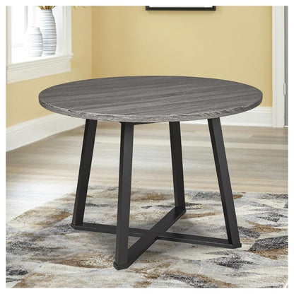 Ashley Centiar Mid-Century Modern Round Dining Table with Gray and Black Metal Legs