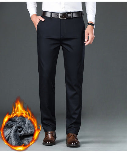 Flannel Thick Men's Casual Pants Navyblue Winter New Fleece Business Stretch Warm Plush Trousers Brand Slim Straight Male Pants