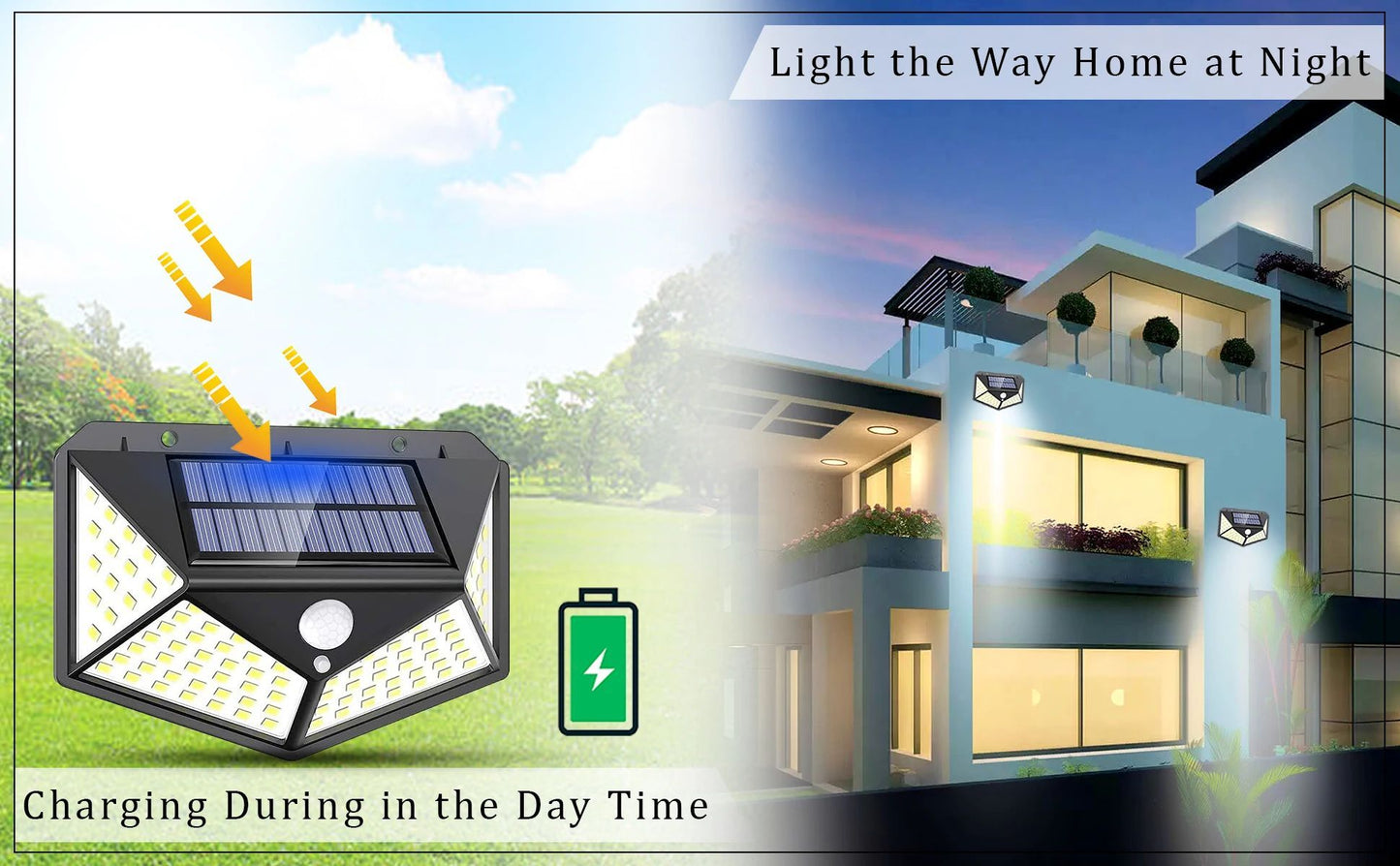 Solar Security Lamp Outdoor Garden Decor Waterproof Solar Powered 100 LED PIR Motion Sensor Spotlight for Yard & Pathway, Fence.
