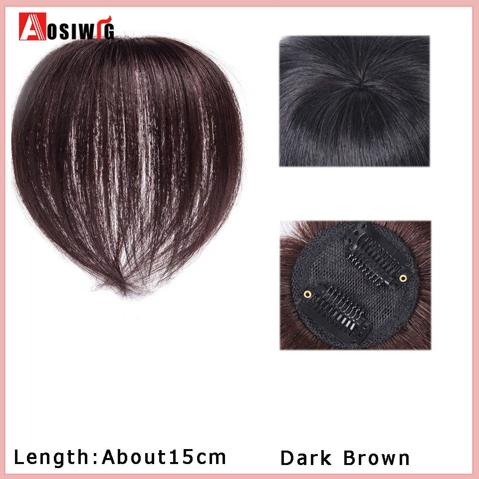 Perucas de cabelo encaracolado sintético AOSI castanho preto, substituição de extensões de cabelo tipo topete, apliques femininos com franja