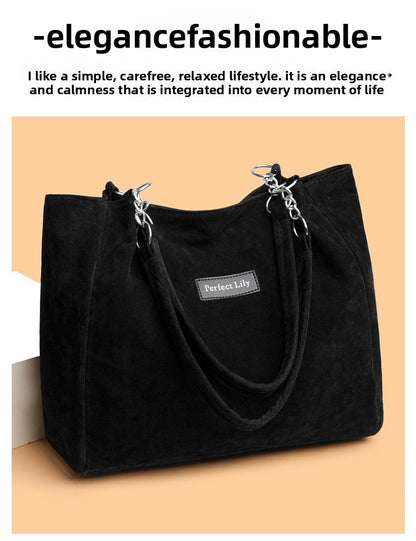 European American Autumn Winter Large Capacity Suede Women's Bag, Vintage Handbags Women Shoulder Bag, Retro Faux Suede Tote Bag