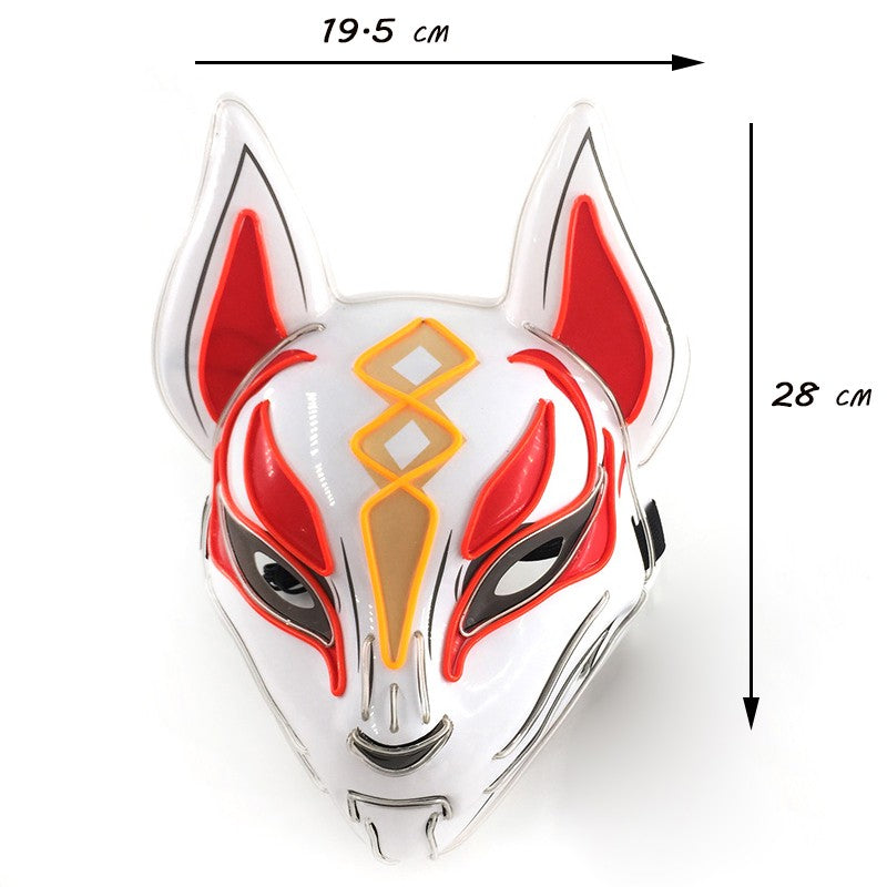 LED Fox Mask Neon Light Up Japanese Kitsune Mask for Halloween Cosplay Party Rave Festival Costume Glowing EL Wire Masque