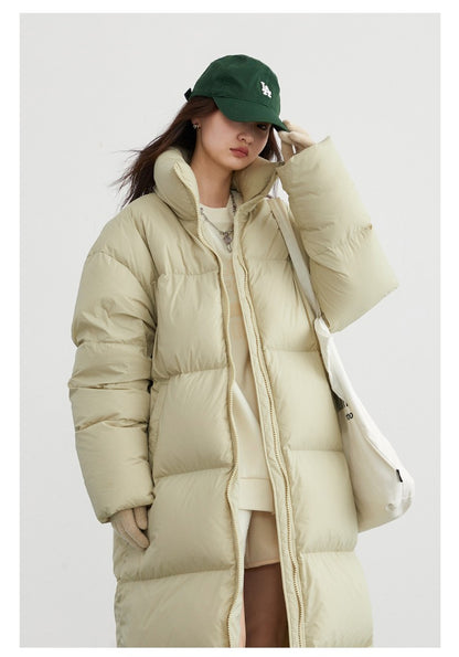 CHIC VEN Women Down Coats Loose Thick Stand-up Collar New Long Thick Down Jacket 80 White Duck Down Female Outerwear Winter 2024