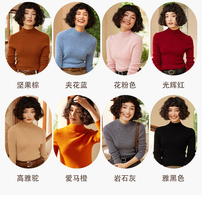 Autumn and winter new women's 100% pure cashmere semi high neck pullover sweater knitted slim fit hot selling women's top