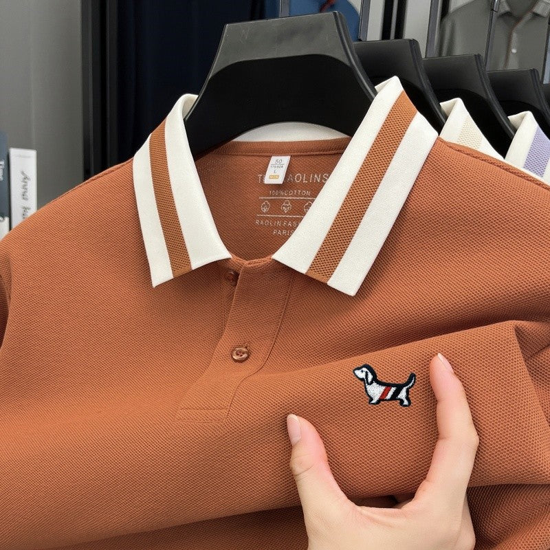 Men's 100% Cotton Original Design Printed Long Sleeved Polo Shirt Spring Autumn Simple Fashion Business Lapel T-shirt Men's Wear