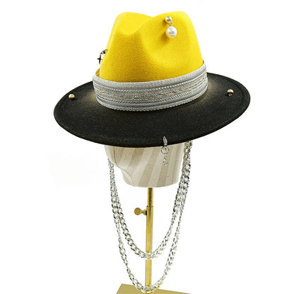 Vários chapéus DIY Chapéu Fedora com novos acessórios de corrente dourada, chapéu de inverno jazz hip-hop, chapéu de viagem, chapéu estilo punk, chapéu de igreja ????? ???????