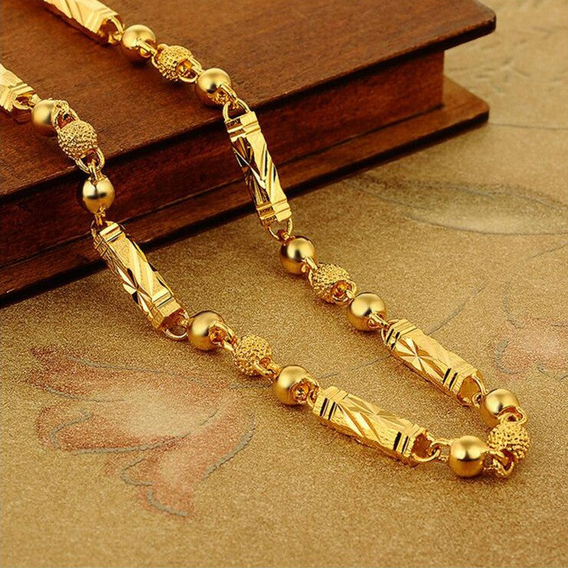 Men's Electroplated 18K Gold Necklace Hexagonal Buddha Bamboo Chain Exquisite Jewelry Clavicle Necklace Birthday Gift
