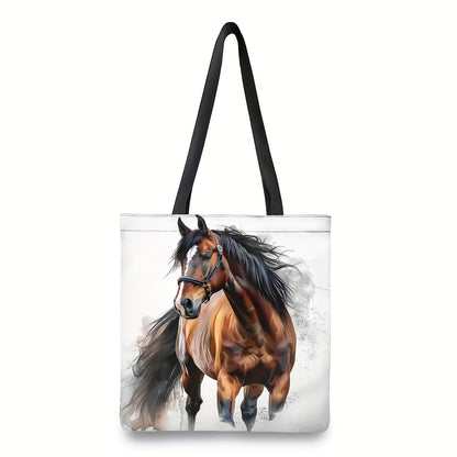 Dynamic Horse Print Tote Bag | 1pc | Linen | Large Capacity, Durable | Work, School, Shopping |40X40cm