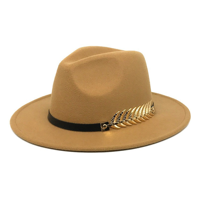 Fedora men's fedora neutral wide brim jazz hat feather belt autumn and winter british vintage panama hat