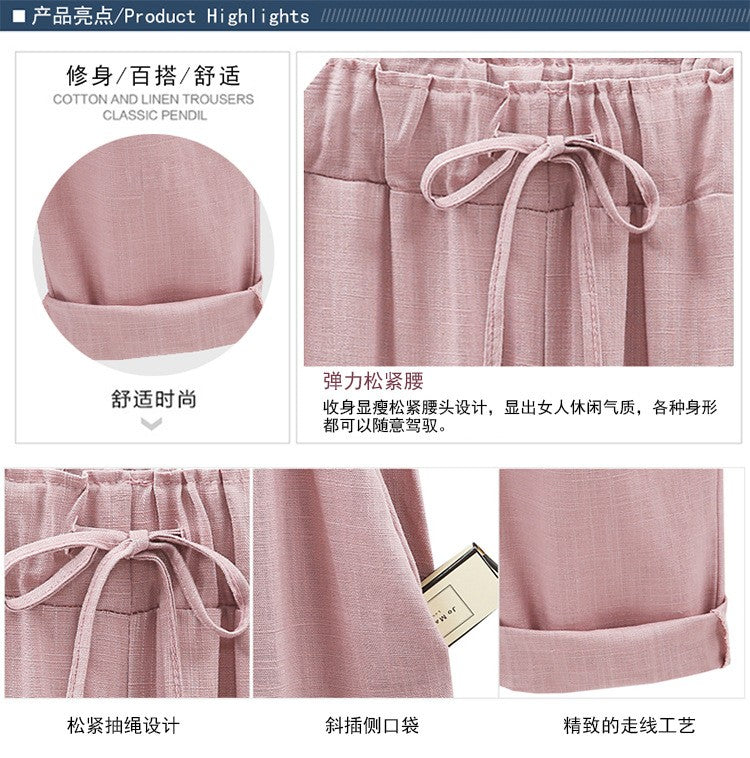 Cotton Linen Pants, Elastic Mid Waist Ankle Length Pant, Casual Women Loose Spring Pants, Female Slacks Size M-5XL 6XL 7XL 8XL