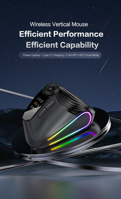 Mouse Vertical Sem Fio Jomaa RGB Retroiluminado Speed Roller com Botão de Ajuste de Função Bluetooth USB Ergonômico Click Silencioso