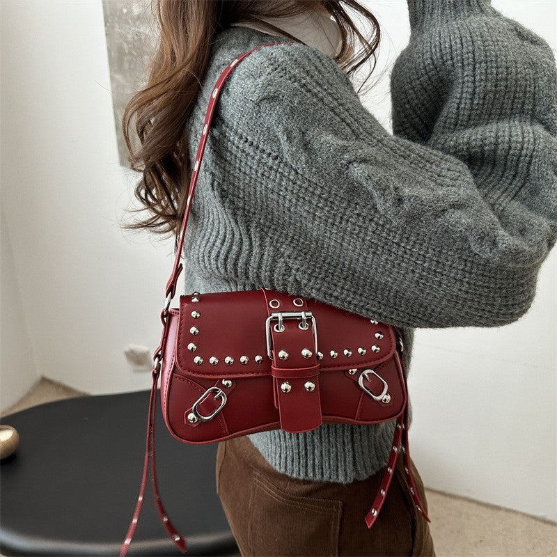 Shoulder Bag for Women Punk Style Purse PU Leather Rock Fashion Handbags with Rivet Small Trendy Armpit Purse