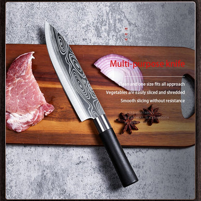 Kitchen Knives Scissors Sharpening Rod Set Laser Damascus Pattern Utility Stainless Steel Sharp Slicing Chef knife Cooking Tool