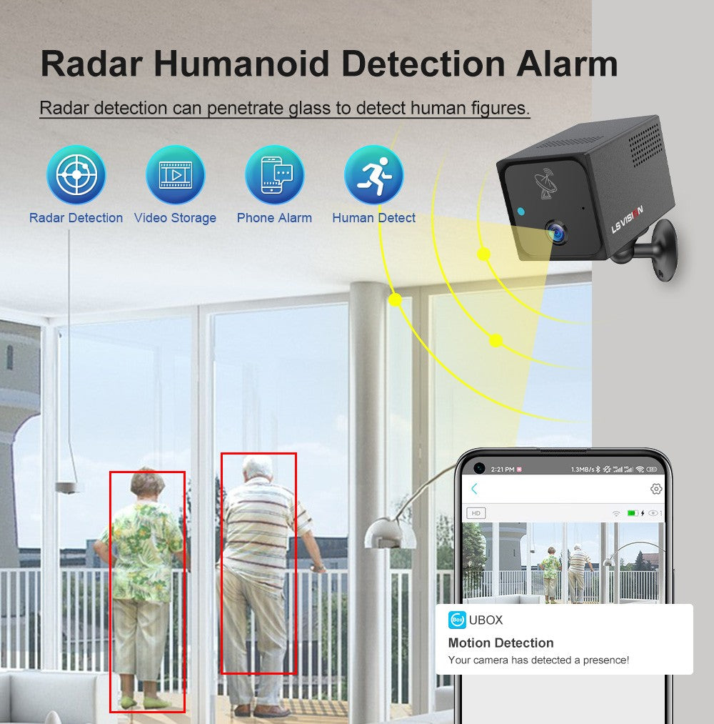 LS VISION Ubox CCTV Camera 4MP 4G Sim Card Or Wifi Home Surveillance Camera Intercom Radar Detection  Mini Baby Security Cam 2K