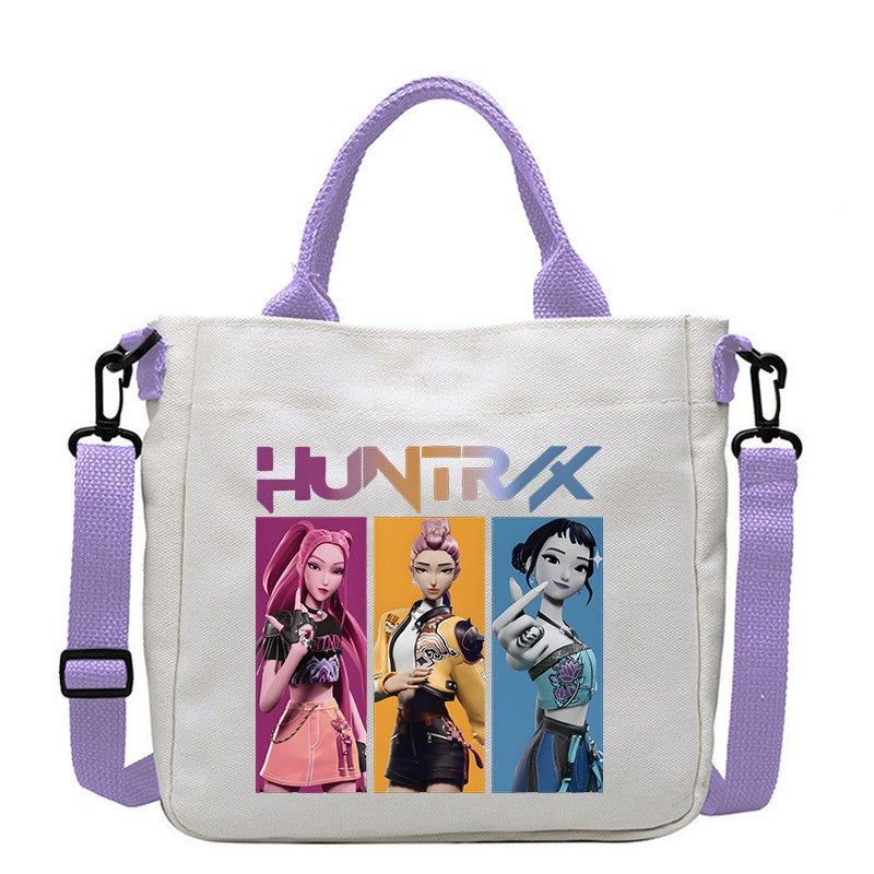 Kawaii KPop Demon Hunters Fashion Shoulder Bag Cartoon Handbag Large Capacity Crossbody Bag Portable Canvas Storage Bags Gift