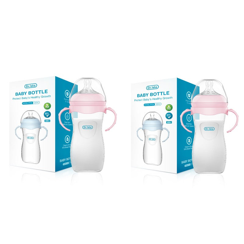 MAMIJOY 2PCS 150/240/330ML Baby Bottle With Handle Anti-bloating?Anti-drop Clear Scale Newborn Bottle Feeding Bottles PP15/24/33