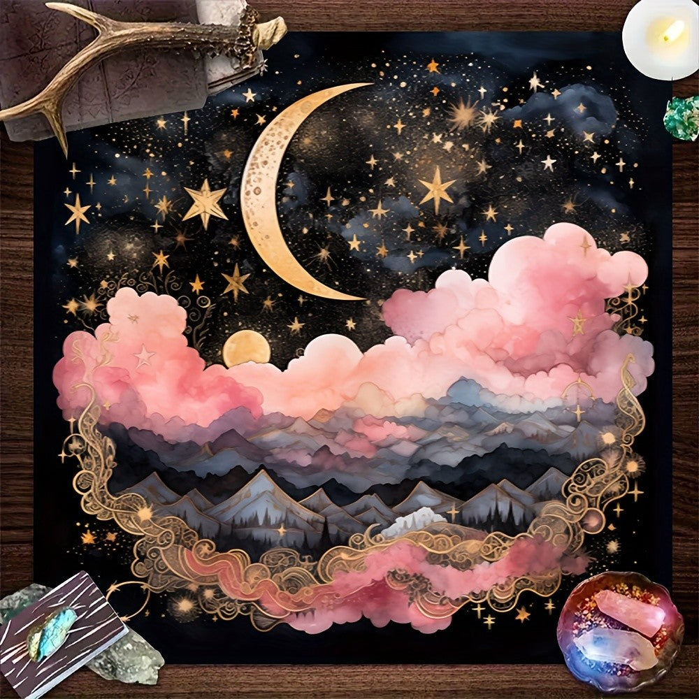 VIKAMA Starry Night Moon and Stars Tarot Divination Cloth Mystical Witchcraft Altar Tablecloth Decorative Divination Mat