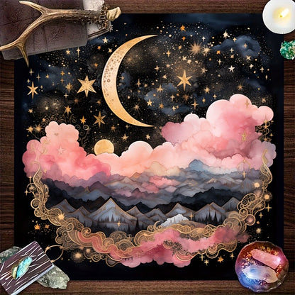 VIKAMA Starry Night Moon and Stars Tarot Divination Cloth Mystical Witchcraft Altar Tablecloth Decorative Divination Mat