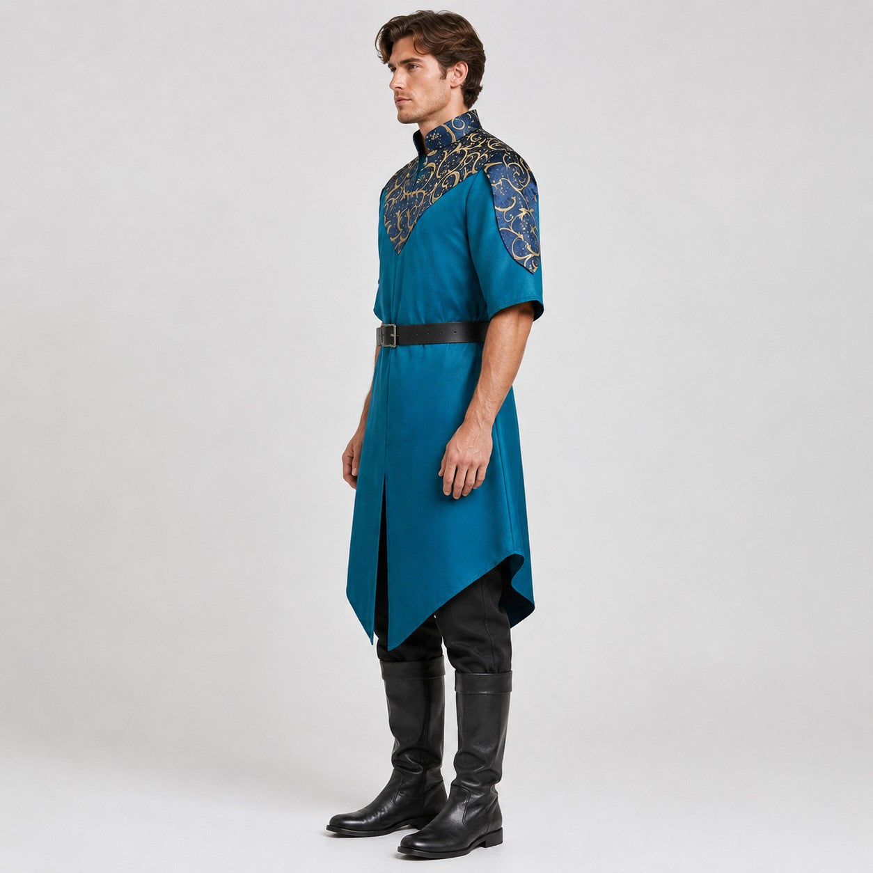 Men's Fantasy Elven Tunic with Belt Medieval Style Robe with Ornate Print Renaissance Faire LARP Events Themed Party Costume