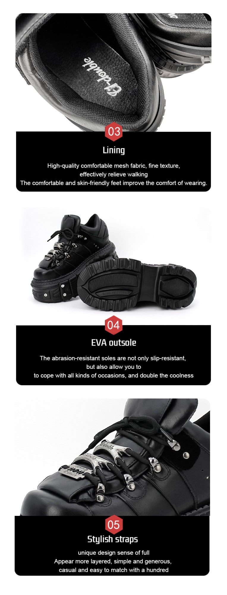 2025 New Punk Style Women Shoes Lace-up Heel Height 6CM Platform Shoes Woman Gothic Ankle Rock Boots Metal Decor Woman Sneakers