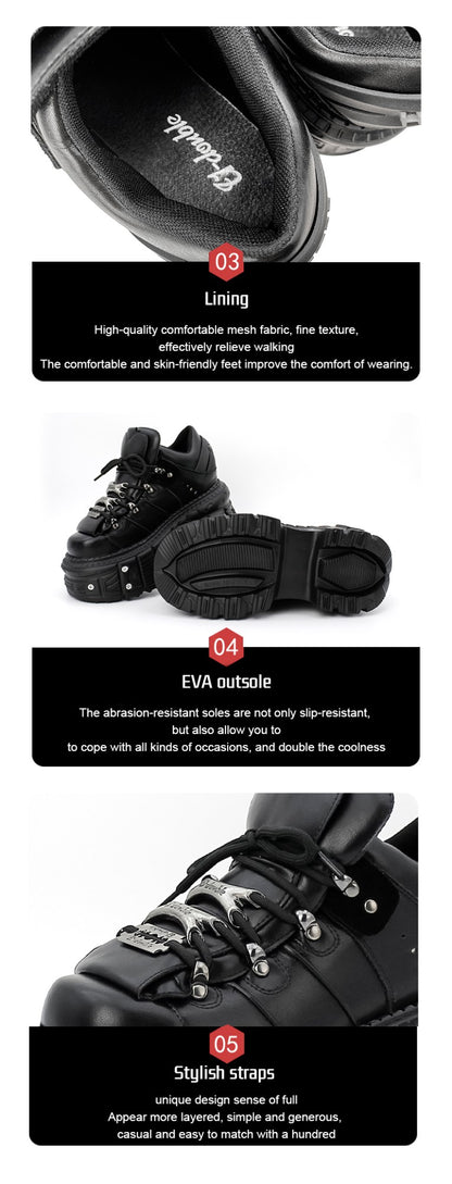 2025 New Punk Style Women Shoes Lace-up Heel Height 6CM Platform Shoes Woman Gothic Ankle Rock Boots Metal Decor Woman Sneakers