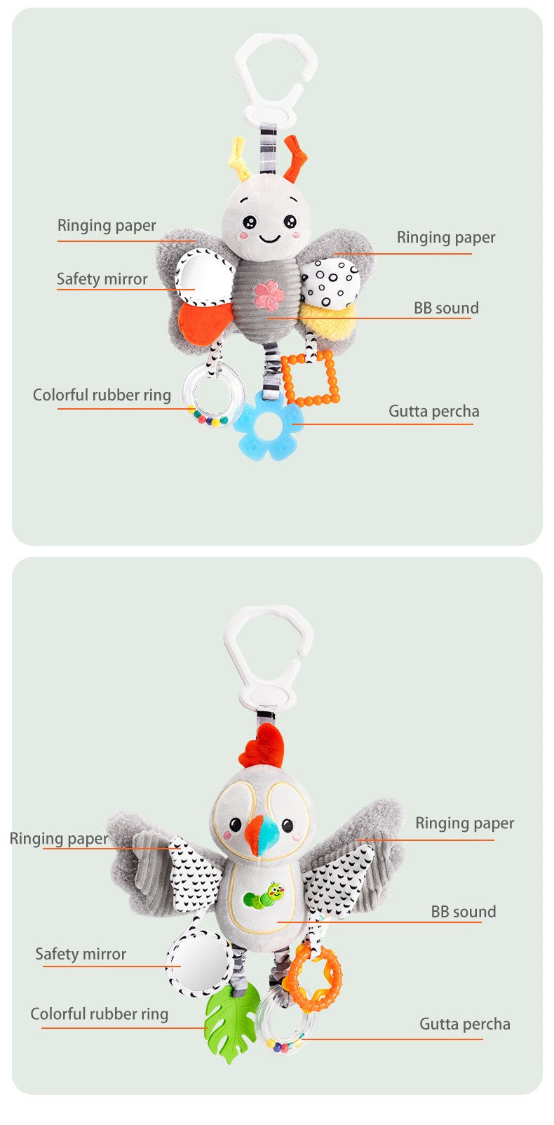 Chocalhos de Bebê Móbiles Desenho Animado Sino Animal Brinquedo Crianças Educação Precoce Desenvolvimento Sensorial Aperto de Mão Coelho Pinguim Chocalhos Brinquedos Presente