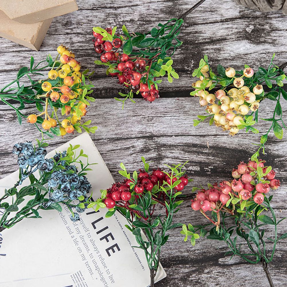 Artificial Berry Flowers Red Blue Fake Plant DIY Fake Flower Arrangement Table Ornament For Home Party Weddings Christmas Decor