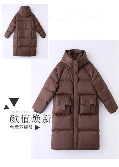 Mid to Long Down Jacket Knee Length 2024 Winter New Item Thickened Warm Fashionable Loose Versatile Jacket Women's Solid Color