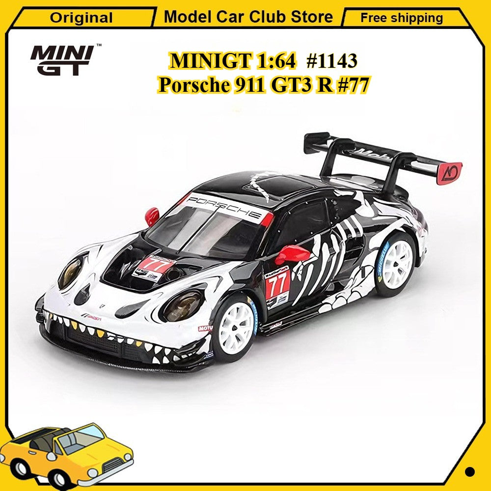 MINIGT 1:64 Porsche 911 GT3 R #77 #1143 Ao Racing2025 IMSA Petit Supercar Esportivo Carro de Liga Modelo em Miniatura Coleção de Carrinhos Diecast Brinquedo