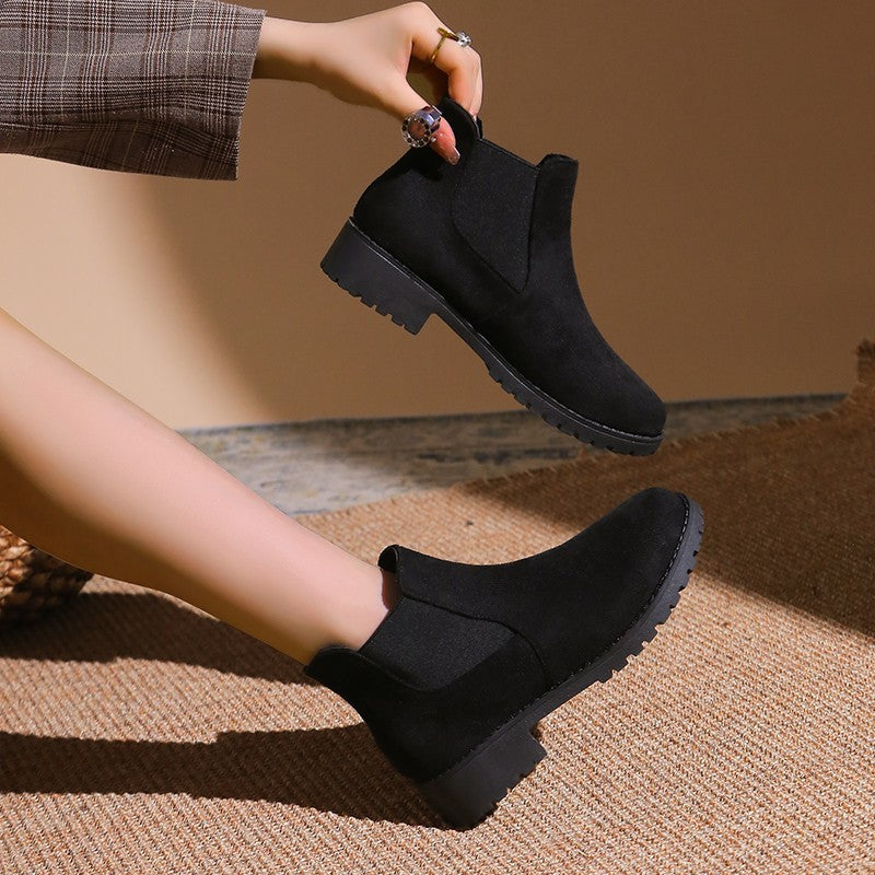 Women Boots Chunky Heel Platform British Style Thick Sole Increase Height Casual Chelsea Boots For Autumn And Winter Casual Wear