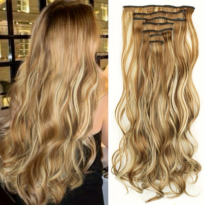 Cabelo Liso Comprido 16 Clipes 7 Pçs/Conjunto de Apliques de Cabelo Sintético Natural Loiro Preto Resistente ao Calor 2026