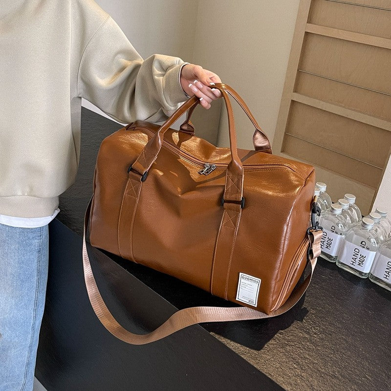 Fashion Women'S Travel Totes Duffle PU Leather Gym Sports Fitness Casual Luggage Handbag Shoes Pocket Shoulder Weekend Bag