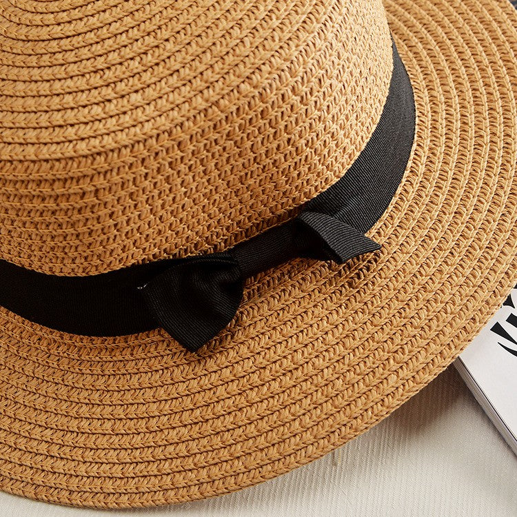 Chapéu Panamá COKK, Simples, de Verão, Praia, Feminino, Casual, Aba Reta, Chapéu de Palha com Laço para Meninas, Chapéu de Sol, Chapéu Feminino