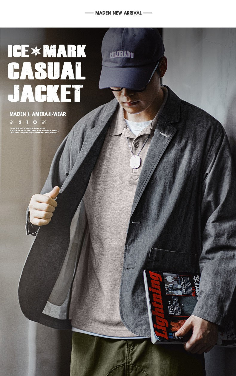 Maden New Casual Suit with Irregular Pattern Design Lapel Loose Blazers Cotton Jacket for Men's Spring and Autumn