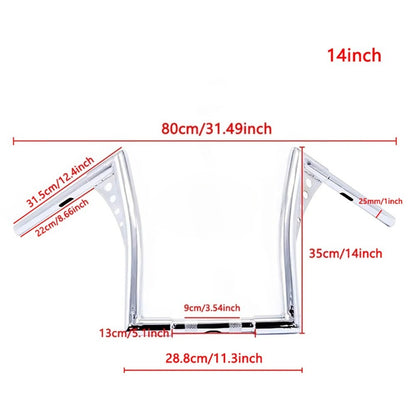 Guidões de motocicleta Glide de 10/12/14/16 polegadas para Harley 883 883n 883XL 1200 Hardman Soft Tail HONDA Iron Horse