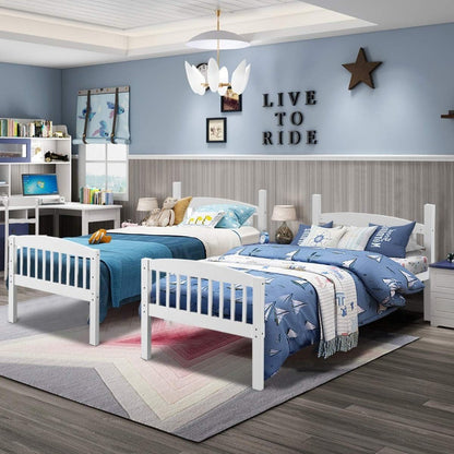 Twin Over Twin Bunk Beds, Convertible Into Two Individual Solid Rubber Wood Beds, Space Saving Design,