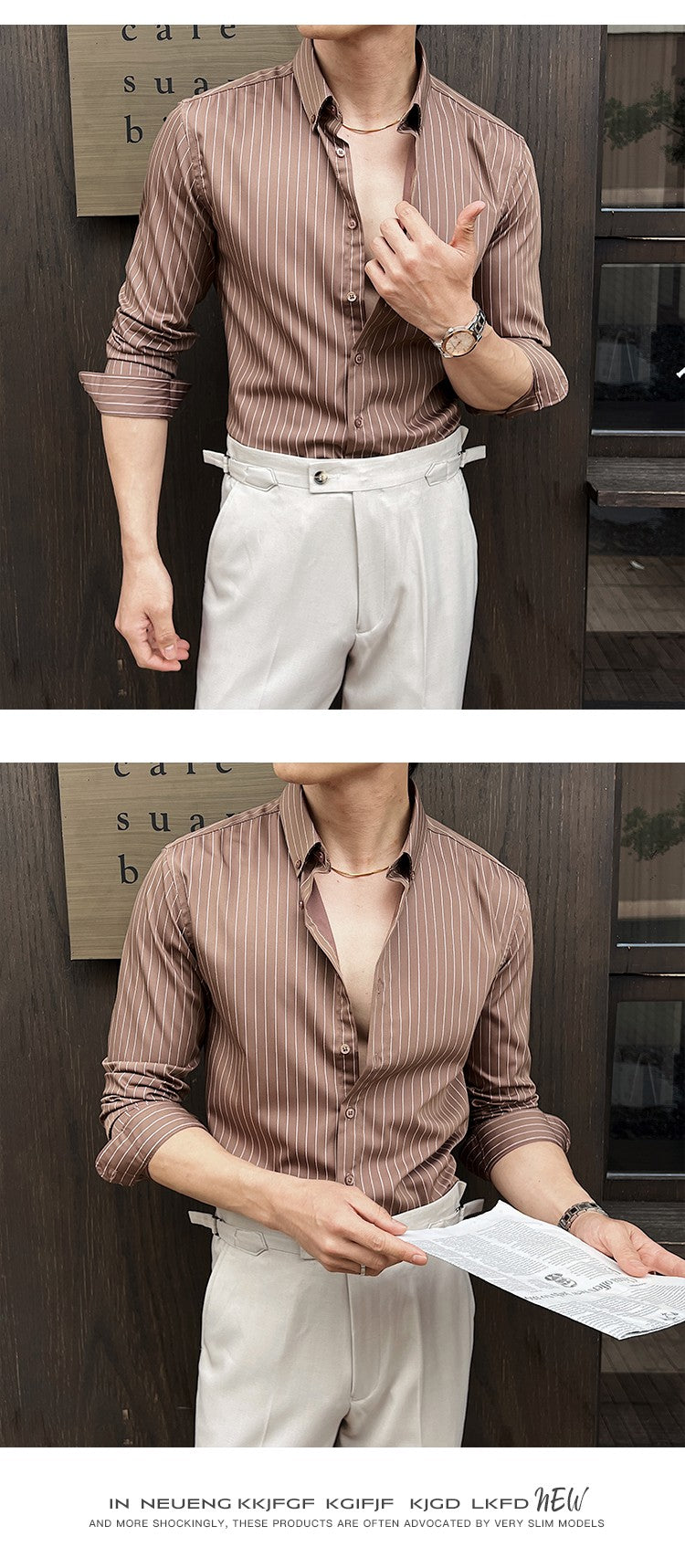 Striped Shirts for Men High-quality 2025 Autumn New Solid Business Casual Long Sleeved Elastic Slim Fit Dress Shirt Men Clothing
