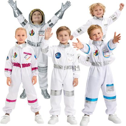 Halloween Astronaut Cosplay Costume Kids Boy Girl Jumpsuit Cartoon Space Party Spaceman Outfit White Spacesuit Bodysuit Clothing