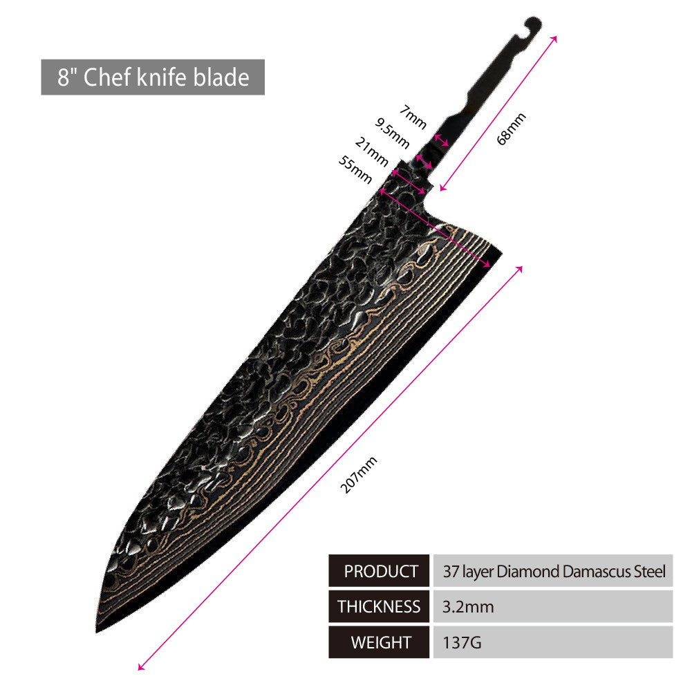 Conjunto de facas de cozinha de chef, santoku, nakiri e utilitária, com lâmina de aço Damasco de Cobre de 37 camadas e núcleo 10Cr15CoMoV, produto de venda quente