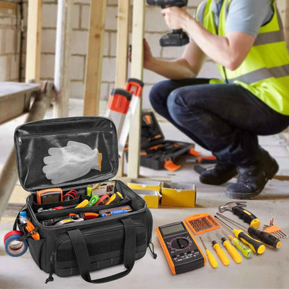XMSJ Bolsa de Ferramentas Tática Reforçada de 14" Base Antiderrapante Organizador Multiuso para Homen de Serviço Carpinteiros Armazenamento de Ferramentas Durável Portátil