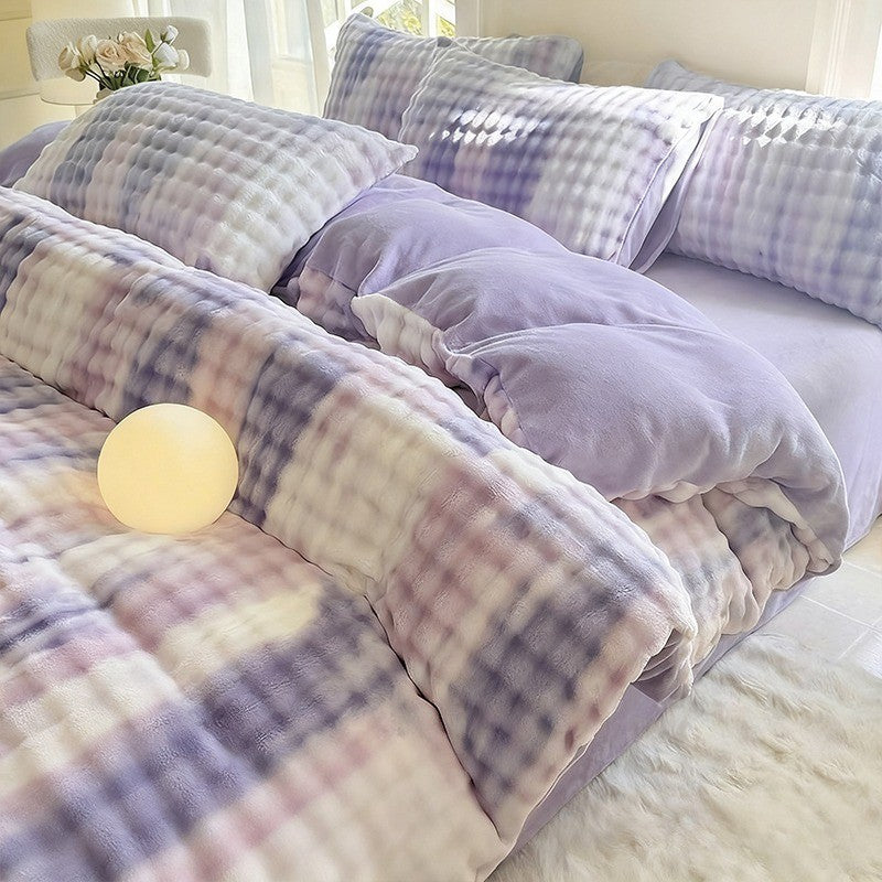 New Rabbit Fur Thickened Milk Velvet Duvet Cover Set Machine Washable Soft SkinFriendly Warm Bed Sheet for Home and Hotel ?? ???