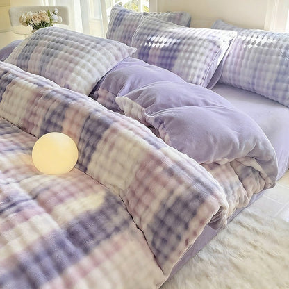 New Rabbit Fur Thickened Milk Velvet Duvet Cover Set Machine Washable Soft SkinFriendly Warm Bed Sheet for Home and Hotel ?? ???