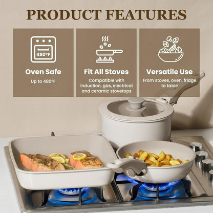 Ceramic Cookware Set, 22 Pcs Nonstick Pots and Pans Set with Detachable Handles, Non Toxic Kitchen Cooking Set with Removable Ha