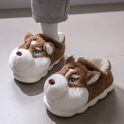 Women Indoor Cotton Slippers Cute Cartoon Dog Winter Warm Shoes Couples Home Floor Slides Anti-slip  Female Male House Footwear