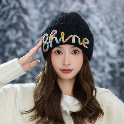 Vintage Embroidered Hats Letter Korean Version Knitted Hat for Autumn and Winter Warm Ear Protection Knitted Hats