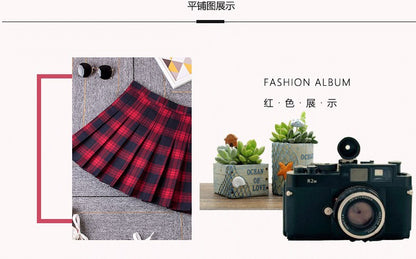 2023 Women A- line Skirt Red Plaid Skirt korean harajuku plaid skirt Spring and Autumn New Pleated High Waist Skirt