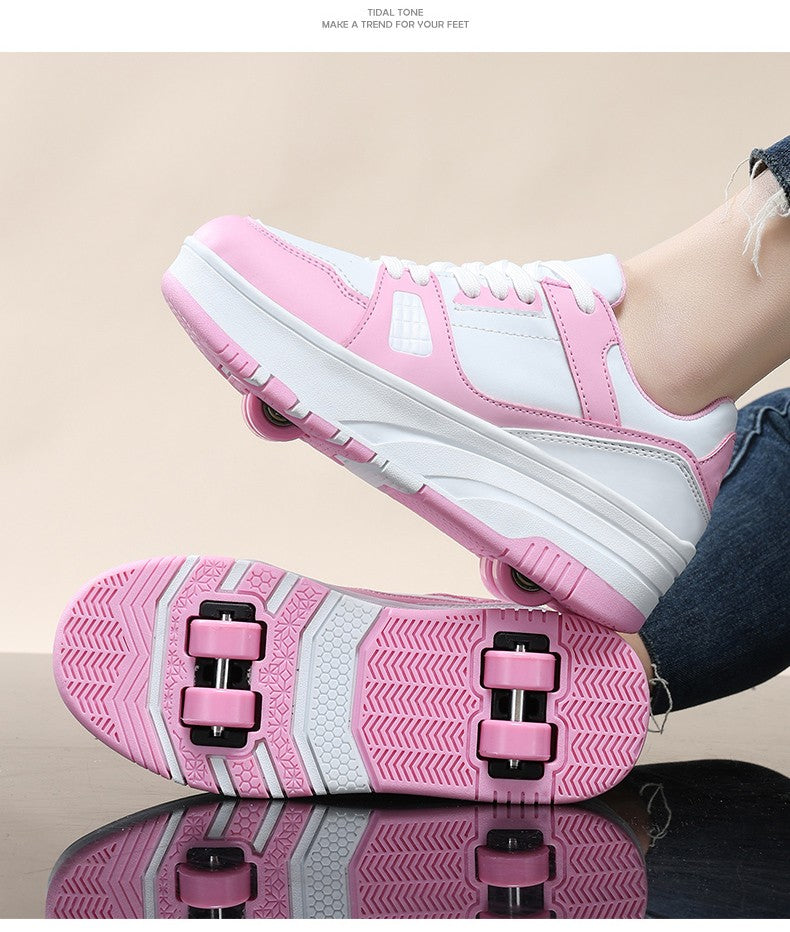 Four wheel roller shoes Boys girls walking shoes Casual outdoor sports slide and shrink school students pulleys shoes sneakers