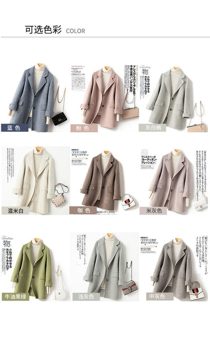 100% Pure Wool Woolen Coat Women 2025 Autumn Winter Suit Wool Overcoat Thin Cashmere Two-sided Jacket Suit Collar Outwear Female